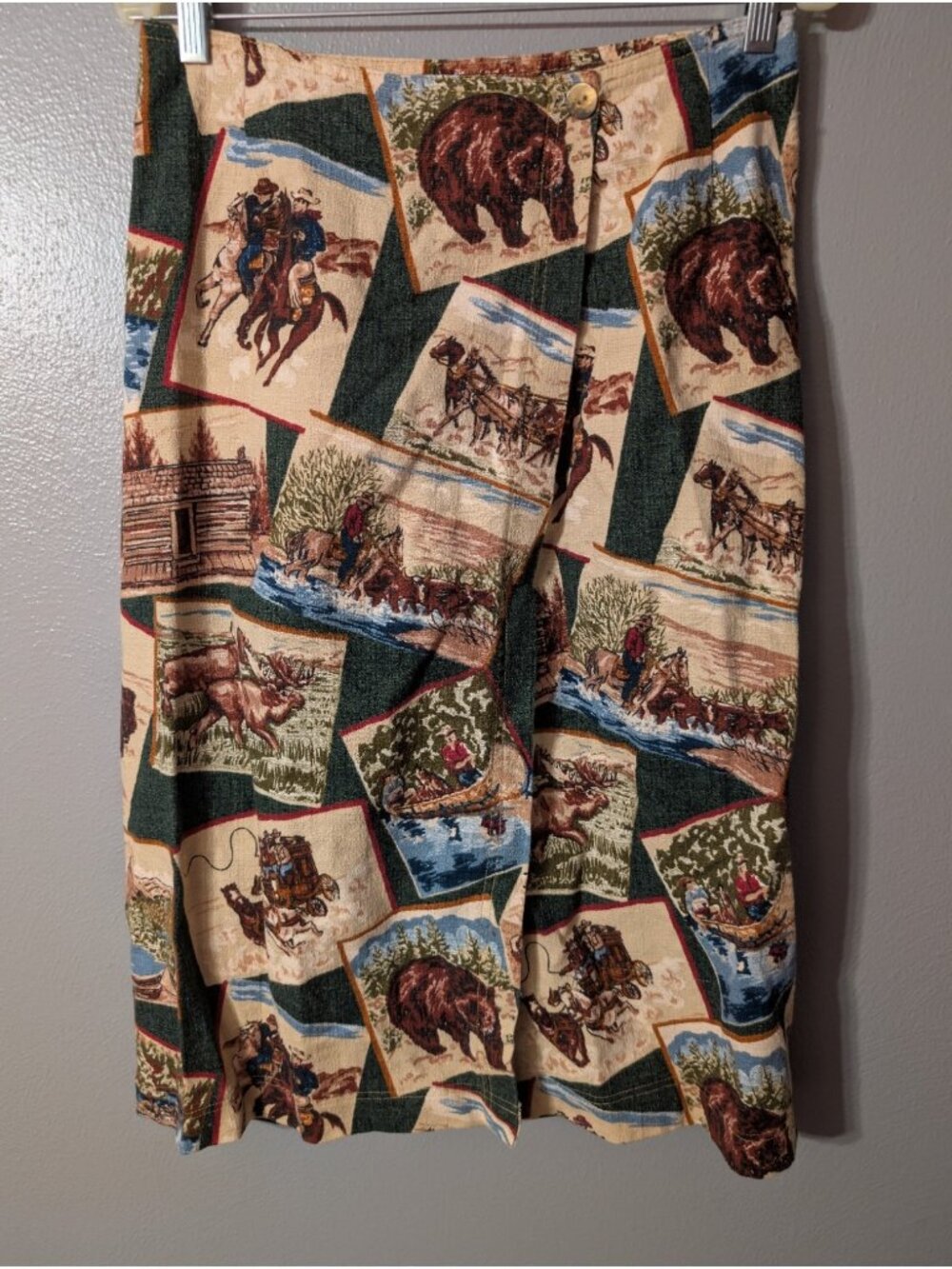 Vintage 90s Match Jeanswear Womens 8 Tapestry Wrap Skirt Western Cabin Cotton